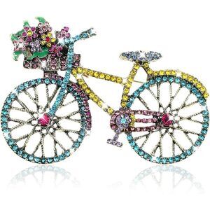 Bike Bicycle Brooch Pin Crystal Rhinestone Creative Retro